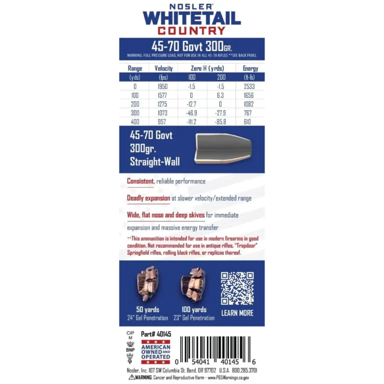 Nosler Whitetail Country Rifle Ammo 45-70 Govt 300 gr. SW 20 rd.
