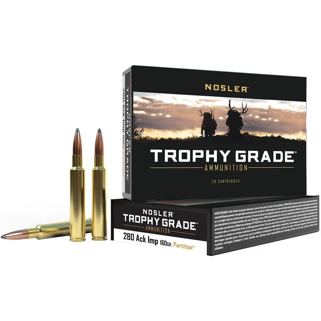 Nosler Trophy Grade Rifle Ammunition 280 Ack Imp 160 gr. PT SP 20 rd.