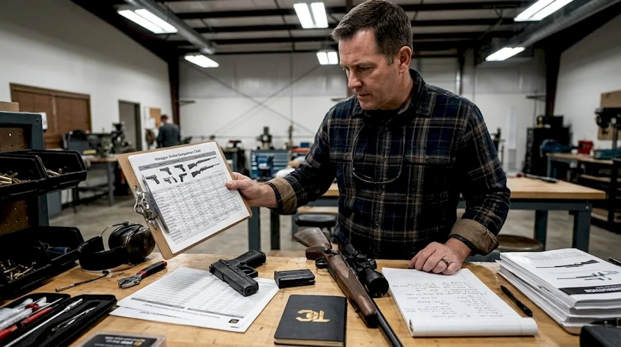 Instructor analyzing firearms comparison chart
