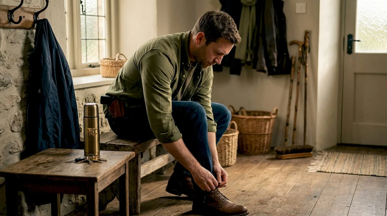 Man preparing for day with concealed carry gear