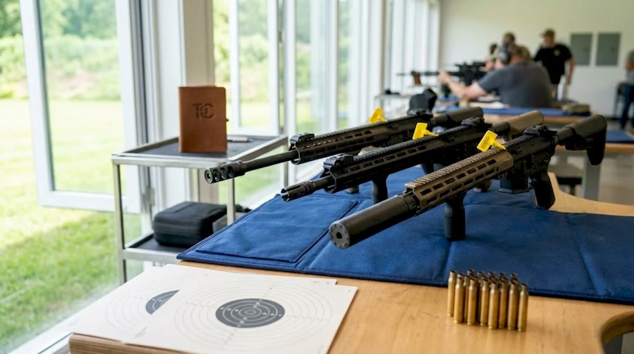 Studio photo of rifle muzzle devices comparison