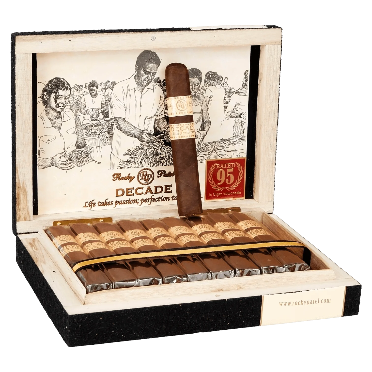 Rocky Patel Decade Robusto cigars box of 20 Ecuadorian Sumatra wrapper premium box-pressed cigars